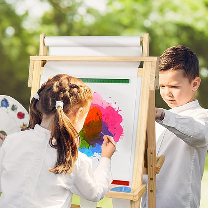 Joyooss Art Easel for Kids with Double-Sided Magnetic, Wooden Standing Kids Easel with Dry Erase Whiteboard & Chalkboard, Height Adjustable Children Easel with Paper Roll, Bonus Toddler Art Supplies
