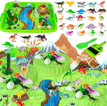 Hymaz Dinosaurs Sensory Bin , 47 pcs Dinosaurs Park Set Sensory Bins for Kids 2-4 5-7, Kids Play Sand for Sandbox Toys, Sandbox with lid, Kid Sensory Sand kit Birthday Gift for Toddler Age 3-8