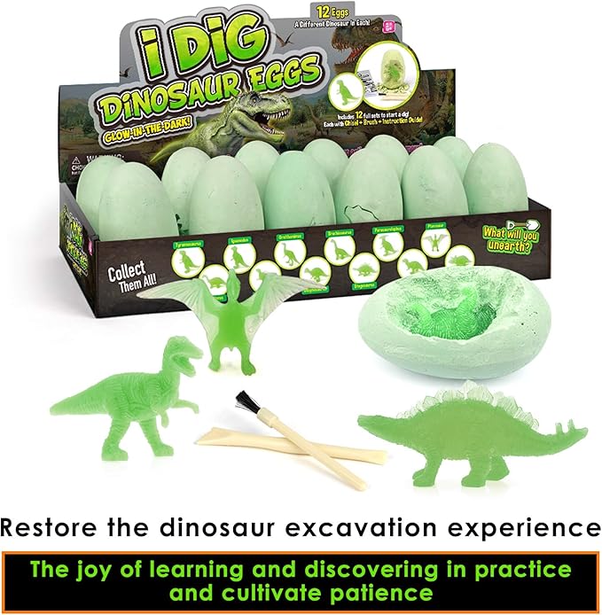 Dino Eggs Kit,12 Pack Dinosaur Eggs Toy,Glow in The Dark Dinosaur Fossil - Dinosaur Toys for Boys & Girls, Great Birthday, Science Gift