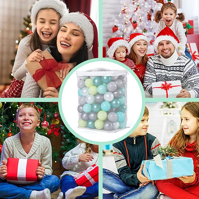 GOGOSO Ball Pit Balls -100pcs BPA Free Balls Crush Proof Pool Balls Toy for Baby Boys Girls Playhouse Pool Birthday Party Decoration,Pearl Balls +Macaron Balls Green+Gray+White