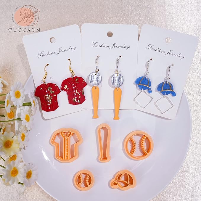 Puocaon Baseball Polymer Clay Cutters - 10 Pcs Sports Clay Cutters for Polymer Clay Earrings Making
