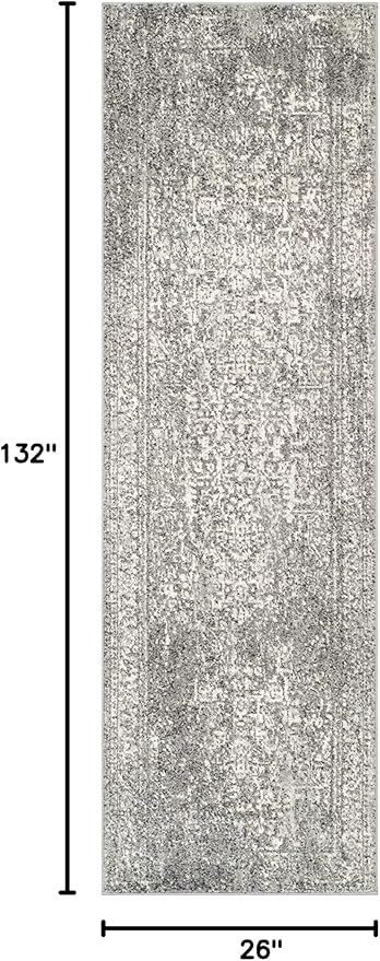 SAFAVIEH Evoke Collection 2'2" x 11' Grey/Ivory EVK256D Oriental Distressed Non-Shedding Living Room Bedroom Runner Rug