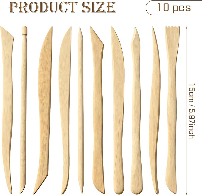 10 Pieces Wooden Clay Sculpting Tools, Double Ended Ceramic Wooden Clay Modeling Sculpture Tools Pottery Dough Modeling Tool Kit for Cutting Carving Shaping Detailing
