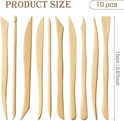 10 Pieces Wooden Clay Sculpting Tools, Double Ended Ceramic Wooden Clay Modeling Sculpture Tools Pottery Dough Modeling Tool Kit for Cutting Carving Shaping Detailing