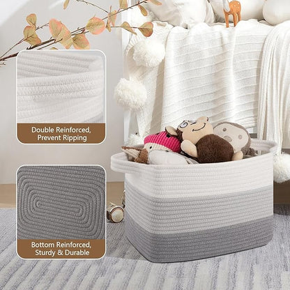 OIASKET Storage Basket for Organizing, Woven Baskets for Storage, Rectangle Decorative Baskets for Shleves, Closet, Toys, Books, Nursery Organizer Bins - Pack of 3 (Gradient Gray, 13"x9.85"x8.7")