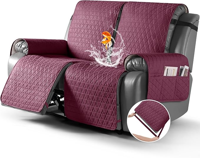 TAOCOCO 100% Waterproof Loveseat Recliner Cover-Recliner Cover with Non-Slip Granule, Recliner Chair Covers with Elastic Band,Washable Recliner Chair/Furniture Protector for Pets(Wine, 2 Seater)