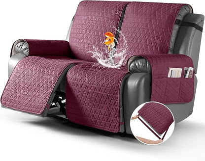 TAOCOCO 100% Waterproof Loveseat Recliner Cover-Recliner Cover with Non-Slip Granule, Recliner Chair Covers with Elastic Band,Washable Recliner Chair/Furniture Protector for Pets(Wine, 2 Seater)