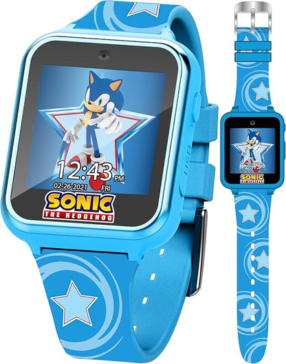Accutime Kids SEGA Sonic The Hedgehog Blue Educational Touchscreen Smart Watch Toy for Boys, Girls, Toddlers - Selfie Cam, Learning Games, Alarm, Calculator, Pedometer (Model: SNC4133AZ)