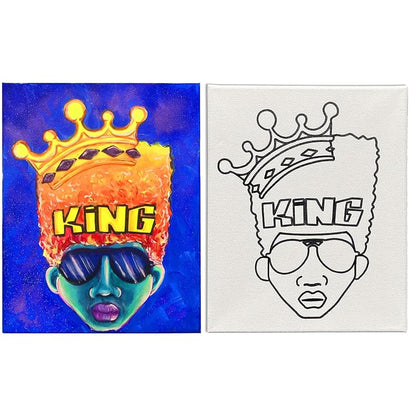 Indigo Art Studio Pre Drawn Canvas Paint Kit for Adults Kids Couples | Stretched & Stenciled | Art Activity | Afro King #2 Retro | DIY Birthday Gift & Sip and Paint With Twist Party Favor | 8x10