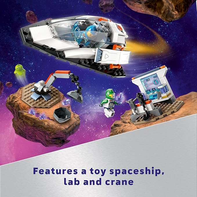 LEGO City Spaceship and Asteroid Discovery Toy Building Set, Gift for Kids Ages 4 Years Old and Up who Love Pretend Play, Includes 2 Space Crew Minifigures, Alien, Crystals, and Crane Toy, 60429