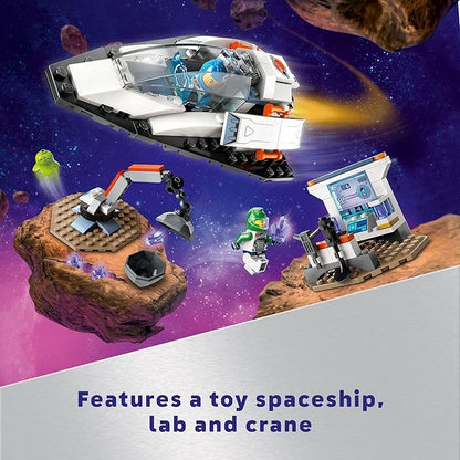 LEGO City Spaceship and Asteroid Discovery Toy Building Set, Gift for Kids Ages 4 Years Old and Up who Love Pretend Play, Includes 2 Space Crew Minifigures, Alien, Crystals, and Crane Toy, 60429