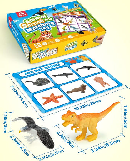 Coogam Sorting Toys for Toddles, Animals Figures Dinosaurs Birds Insects Cognition Matching Game Playset, Fine Motor Learning Activities Educational Toy Gift for 3 4 5 Year Old Kid