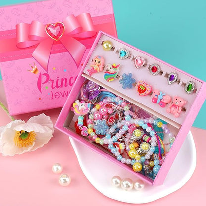 Kids Jewelry for Girls, 28 Pcs Unicorn Toys for Girls Age 4-6, Girl Toys Play Rings Necklaces Bracelets, Costume Jewelry for Girls, Princess Party Birthday Christmas Gifts for 2 3 4 5 6