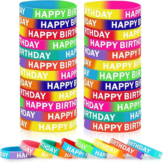 JUNEBRUSHS Birthday Rubber Bracelets, 24pcs Happy Birthday Silicone Bracelets Wristbands for Classroom Teachers Birthday Party Favors Reward Gifts Accessories（12 Designs）