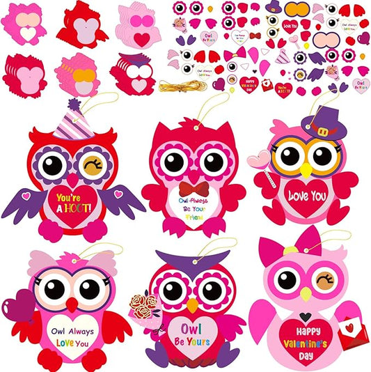 chiazllta 30 PCS Valentine's Day Craft Kits DIY Owl Craft for Kids Valentine's Heart Craft Make Your Own Owl Bulk Set for Home Classroom Game Activities