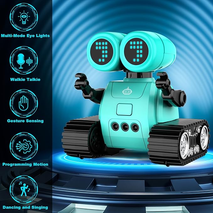 Hamourd Robot Toys - Kids Toys Rechargeable RC Robots with Gesture Sensing, Walkie-Talkie, Flexible Head & Arms, Programming Motion, Dance Moves, Music, Shining LED Eyes, Girls Boys Toys Birthday