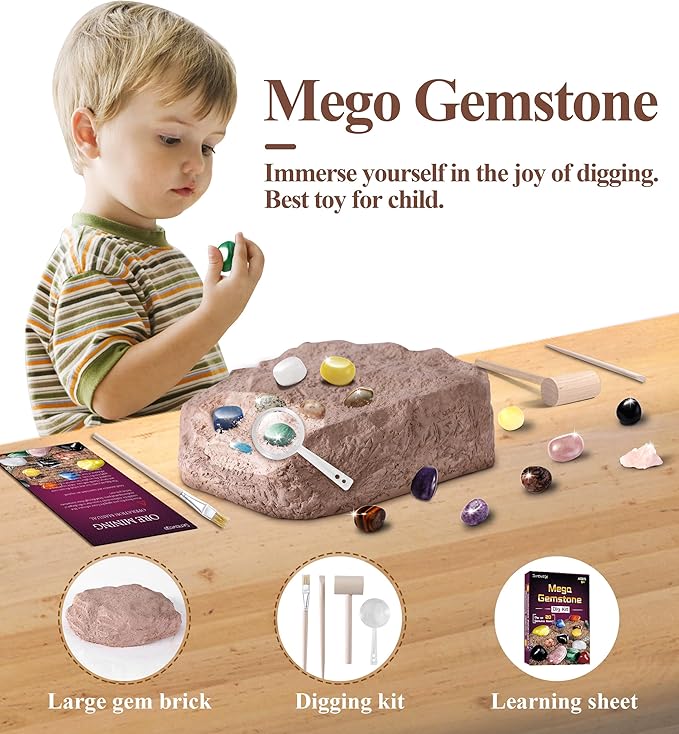 Gemstone Crystal Rocks Dig Kit, Excavate 20 Real Gems Fossils, STEM Geode Toys for Ages 4 5 6 7 8 9 10 11 12 Year Old Kids Girls Boys, Educational Discovery Science Collection Gifts (Purple)