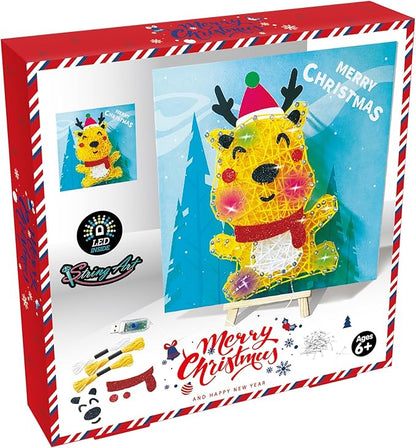 eirix Christmas Elk String Art Craft Kit with USB Plug-in LED String Lights Inside and Small Easel, Xmas Holiday DIY Toys Gifts for Kids 6+ (ELK-Yellow)