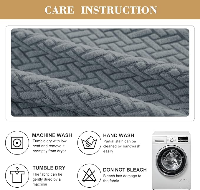 Jin Le 6 Pieces Recliner Cover Stretch Recliner Chair Cover - Reliner, Drak Gray 2 Seater Recliner Couch Covers Sofa Covers Jacquard Soft Furniture Protector with Elastic Bottom and Ties for Kids/Pets