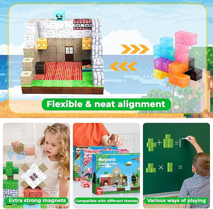 150PCS Magnetic Blocks - Magnetic Building Blocks, Magnet Cubes Toys Stacking, Build Forest World Set, STEM Montessori Sensory Toys for Kids Boys Girls Ages 3 4 5 6 7 8 9 10 Easter Birthday Gifts