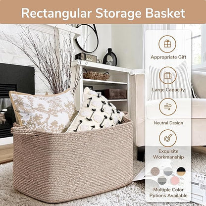 Goodpick Blanket Basket, Woven Baskets for Storage, Extra Large Storage Basket for Clothes, Toys, Dirty Clothes Basket for Laundry, Living Room, 23.6" x 15.7" x 13.8", Brown, 85L
