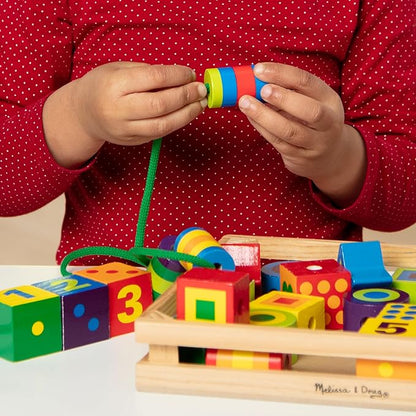Melissa & Doug Deluxe Wooden Lacing Beads - Educational Activity With 27 Beads and 2 Laces For Toddlers, Fine Motor Skills Lacing Toys For Toddlers And Kids Ages 3+