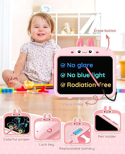 TEKFUN LCD Writing Tablet Doodle Board, 13 Inch Pink Adjustable Standing Art Easel for Toddler, Rabbit Erasable Drawing Board for Kids, Educational Toys Birthday Gift for 1-6 Year Old Girls