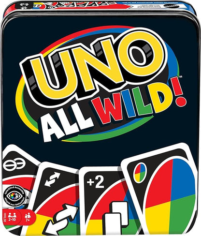Mattel Games UNO All Wild Card Game for Family Night, Travel Game in Collectible Tin Where All Cards Are Wild, 2-10 Players (Amazon Exclusive)