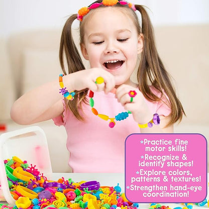 Just My Style Make & Believe Unicorn Pop Beads, 500+ Snap-Together, DIY, Bead Kit for Girls, Jewelry Set, Great Travel & On The Go Activity for Kids Ages 4, 5, 6, 7, 8
