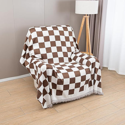 Recliner Chair Covers Lazy Boy Recliner Covers Armchair Cover Blanket Sofa Thick Soft Fabric Living Room Bedroom Throw Washable Sofa Slipcovers for Pets Kids (Brown Plaid)
