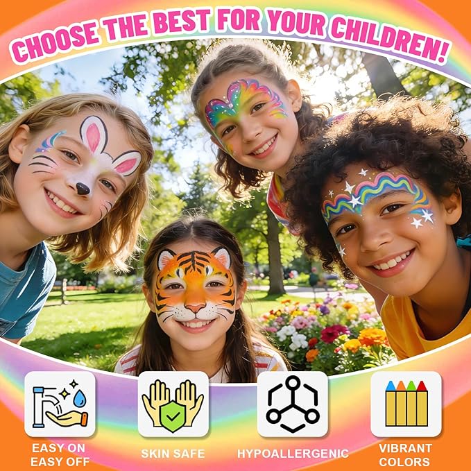 Face Paint Crayons for Kids - 18pcs Non-Toxic, Washable Face Paint Sticks| Easy to Use, Safe for Sensitive Skin and Perfect for Kids Party, Easter Makeup, School Event, Cosplay