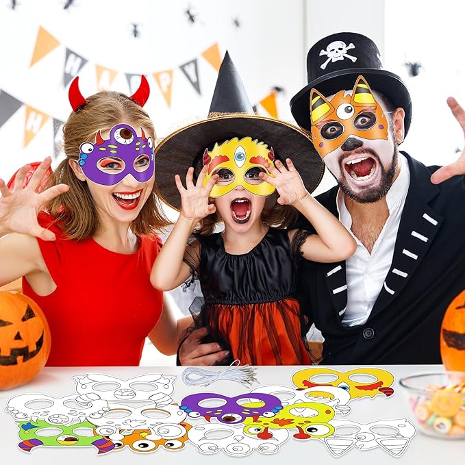 36 Set Monster Coloring Mask Halloween Paper Arts Crafts Kid Color Your Own Animal Blank DIY Mask Masquerade Birthday Dress-Up Party Decoration Favor School Classroom Activity Game Supplies