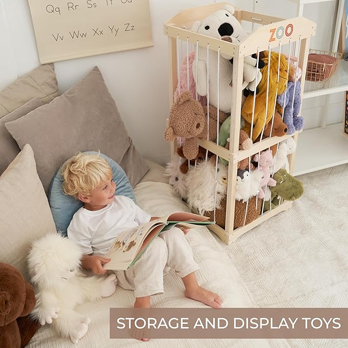 Wooden Stuffed Animal Storage for Kids – Large Toy Storage Organizer & Holder for Your Kids Playroom or Nursery – Easy to Assemble Stuffed Animal Zoo that Keeps Plush Friends Ready for Snuggles