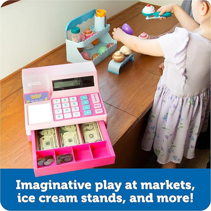 Learning Resources Pretend and Play Calculator Cash Register Pink - Money for Kids, Math Games, Playstore Grocery Store, Fine Motor Skills, Preschool Activities, Toddler Plastic Coins