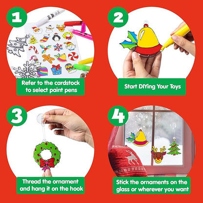 JOYIN Christmas 18 PCS Window Sun Catchers DIY Paint Art and Craft Kit, Make Your Own Window Clings for Christmas Holiday Decorations,Kids Art Project