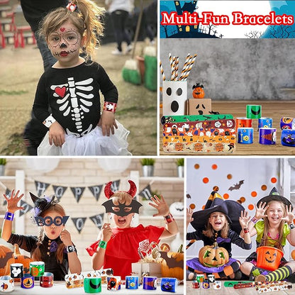 48Pcs Halloween Party Favors Slap Bracelets Trick or Treat Favors for Kids and Classes Treats for Children Halloween Bracelets Halloween Goodie Bag Fillers Halloween Toys for Kids