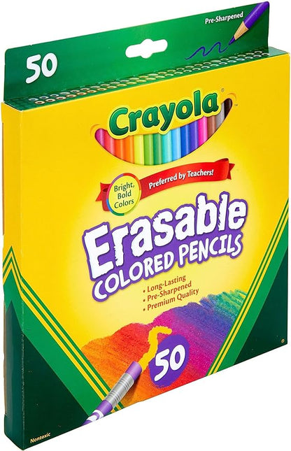 Crayola Erasable Colored Pencils (50ct), Bulk Colored Pencil Set, Pencils for Adult Coloring Books, Holiday Gift for Teens, 6+ [Amazon Exclusive]