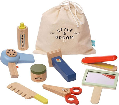 Manhattan Toy Style & Groom 9 Piece Wooden Toddler & Kids Pretend Play Hair Styling & Grooming Kit