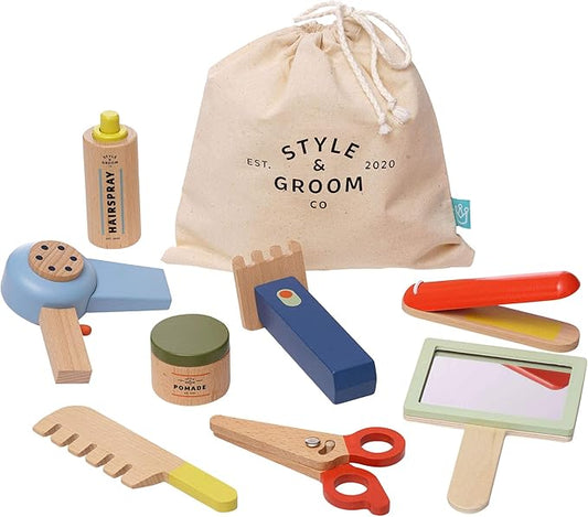 Manhattan Toy Style & Groom 9 Piece Wooden Toddler & Kids Pretend Play Hair Styling & Grooming Kit