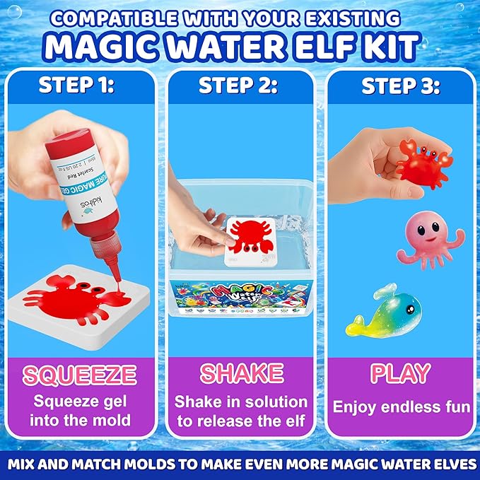 Kiditos Magic Water Elf Sea Creature Mold Set – 10 Reusable BPA Free Plastic Shapes for Creating Colorful Water Elves, STEM Craft Toy for Kids