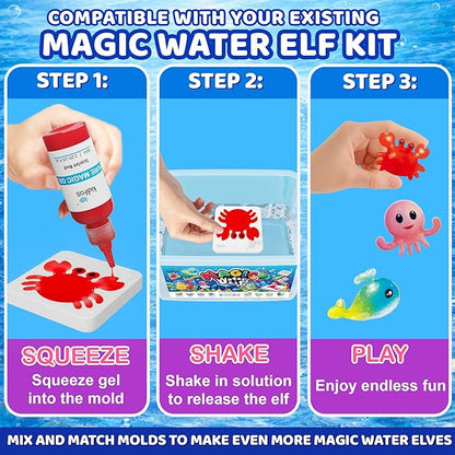 Kiditos Magic Water Elf Sea Creature Mold Set – 10 Reusable BPA Free Plastic Shapes for Creating Colorful Water Elves, STEM Craft Toy for Kids
