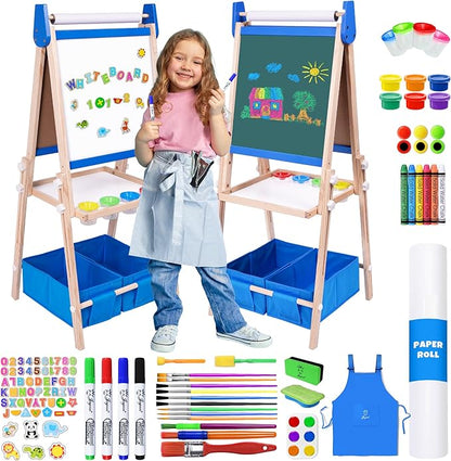 Joyooss Art Easel for Kids Easel for Toddlers, Kids Art Easel Magnetic Whiteboard & Chalkboard Adjustable Standing Wooden, Art Easel for Kids Age 4-8 9-12 Easel Kids Easels for Toddler Art Easel