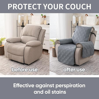 Easehomey 100% Waterproof Recliner Chair Covers, Non Slip Oversized Reclining Cover, Cover Furniture Protector Washable Chair Cover with Pocket,Elastic Straps for Kids,Pets,Dogs(Light Gray,28")