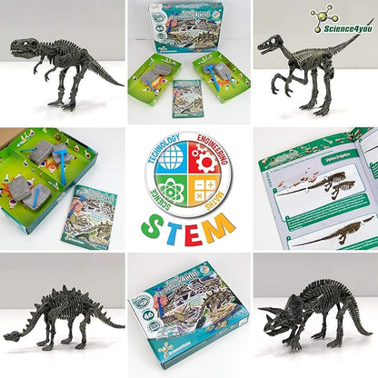 Science4you Dinosaur Fossil Excavation Kit 4 in 1 - Fossil Digging Kit for Kids, Build 4 Dinosaur Fossils, 46 Pieces, Archeology Set, Hunting Kit - Dinosaur Toys, Games for Boys and Girls Age 6+