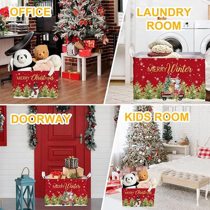 Christmas Snowman Storage Basket, Snowman Storage Box for Nursery Toy and Costume, Christmas Waterproof Rectangular Fabric Box, Cute Winter Snowman Decor Storage Basket, Christmas Party Decor Gifts