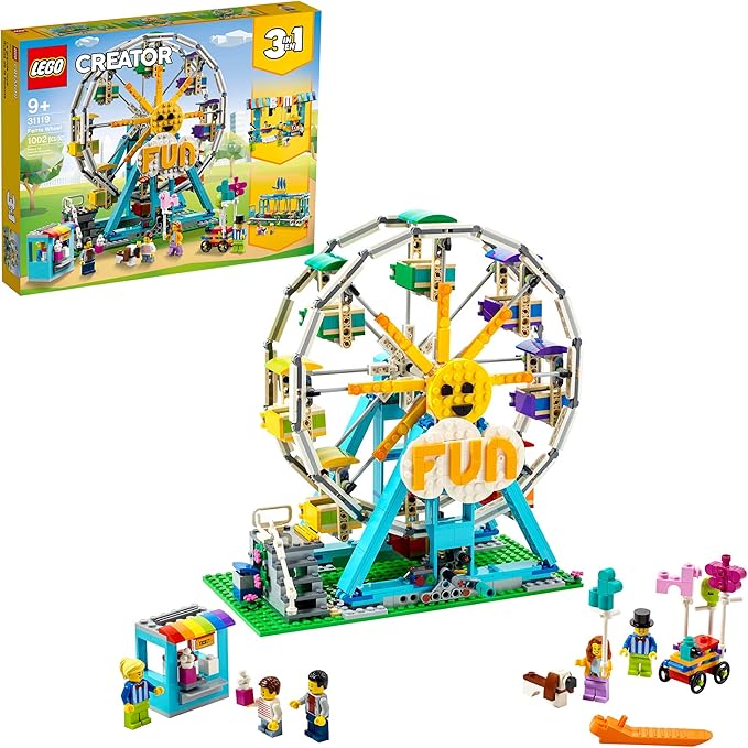 LEGO Creator 3in1 Ferris Wheel 31119 Building Kit with Rebuildable Toy Bumper Cars, Boat Swing and 5 Minifigures; New 2021 (1,002 Pieces)
