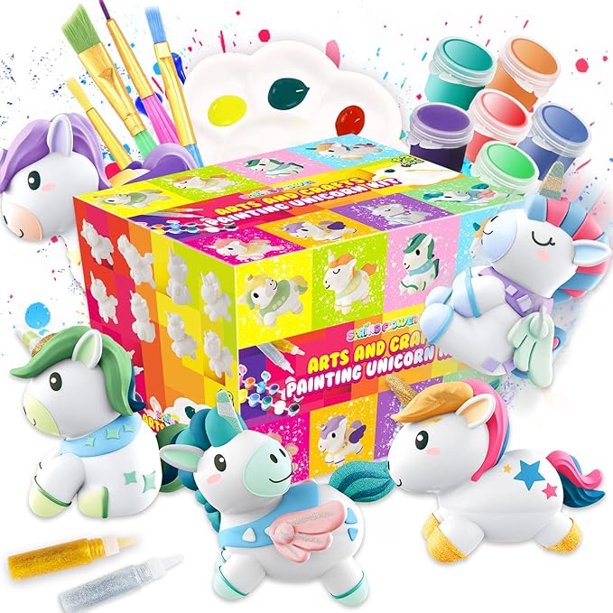 SpringFlower Unicorn Gift Toys for 3 4 5 6 7 8 Years Old Girls - Unicorn Arts and Crafts Painting kit Including 8 Cute Looking Unicorn Figures, DIY Creative Christmas Gift for Kids