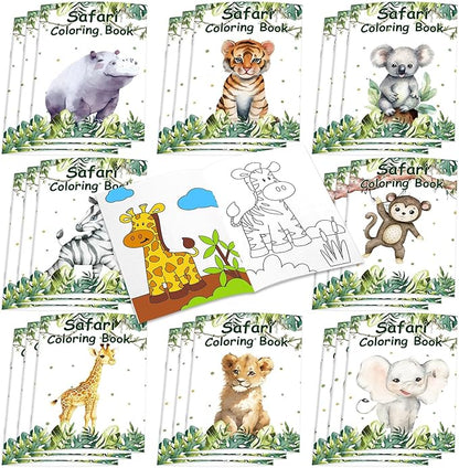 Honoson 24 Pcs Kids Coloring Books Animals Truck Coloring Books Bulk Jungle Animals Party Favors Mini DIY Art Drawing Pages for Birthday Gifts Classroom Jungle Party Supplies(Watercolor Style)
