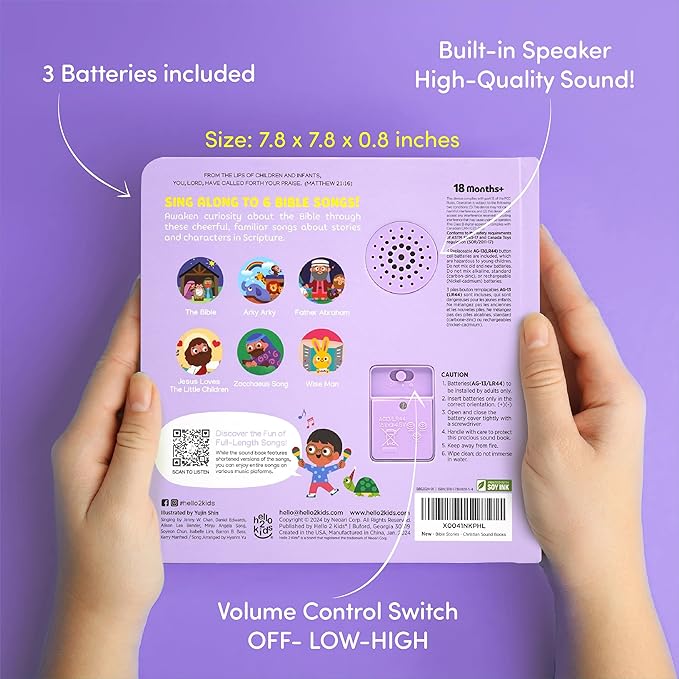 Bible Stories Christian Sound Books for Kids - 6 Bible Songs for Toddlers – Christian Easter Gifts for Kids, Baby Books & Toys for Kids - Easter Basket Essentials, Baptism, Christening Baby Gifts