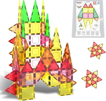 PicassoTiles Magnet Tile Building Block Set Magnetic Construction Square Triangle Tiles Toy Kit Sparking Creativity Geometric Shapes STEM Educational Learning Brain Development Kids Ages 3+ PB12